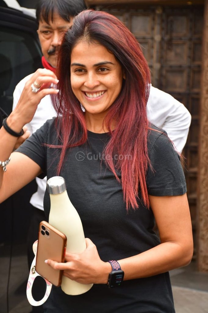 Genelia Dsouza Snapped In A Stunning Red Hair Look