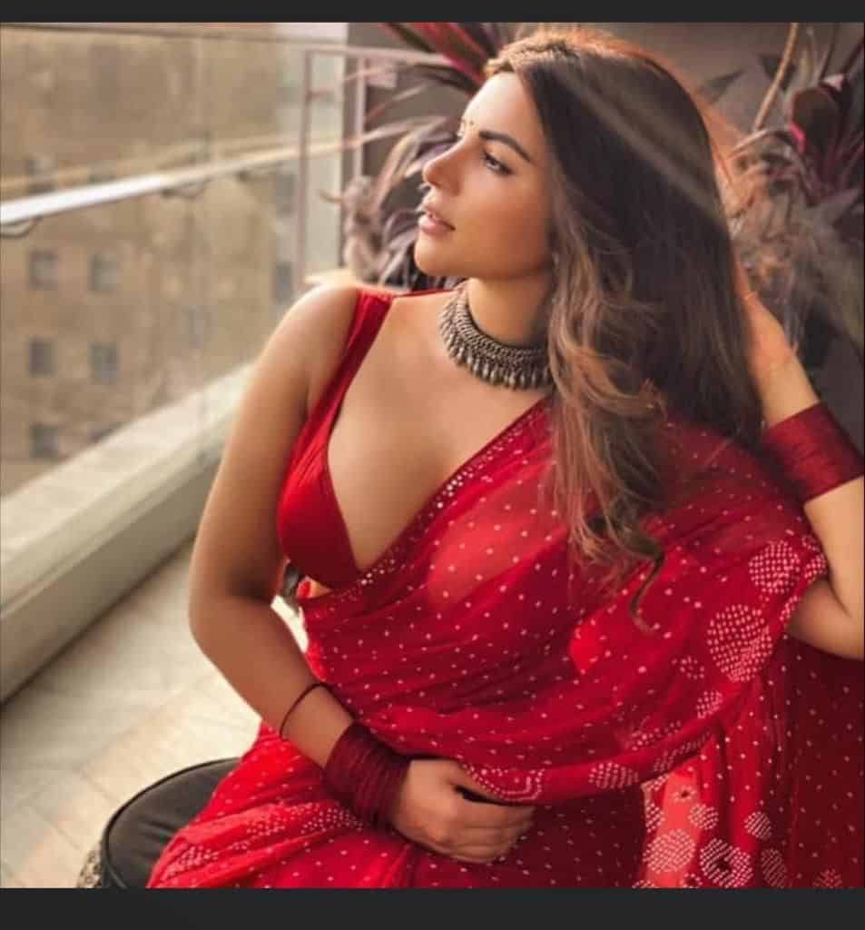 Shama Sikander gets clicked in a red saree